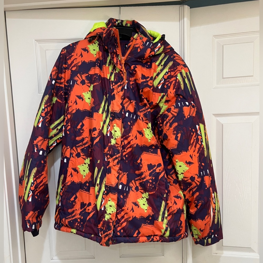 Snowy Owl Ski Snowboard Hooded Colorful Puzzles Insulated Waterproof Jacket XL‎